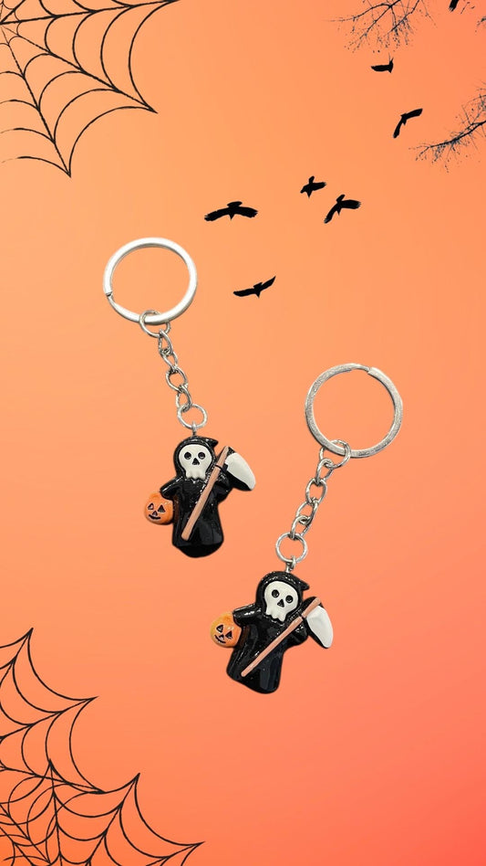 Death keychain , photo keychain , Halloween themed keychain , pumpkin