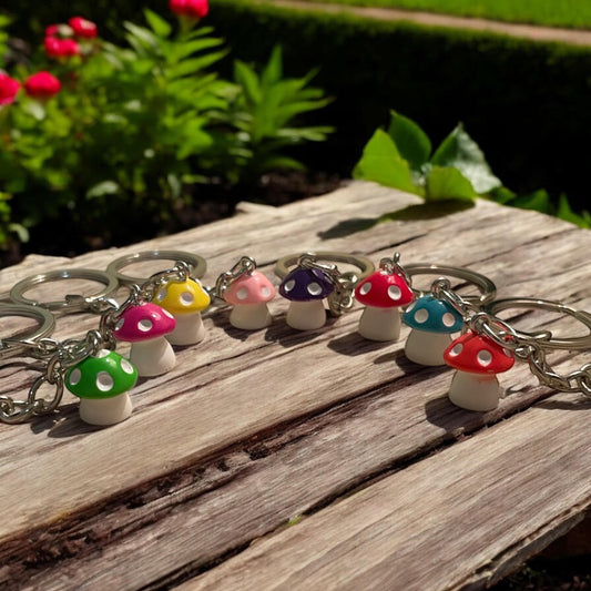 Mushroom keychain, mushroom keyring , colourful mushroom, mushroom
