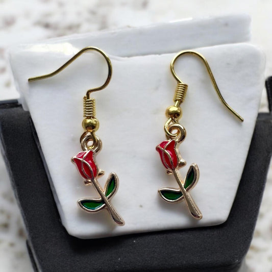 Roses earring , red roses earrings , for her , anniversary , birthday
