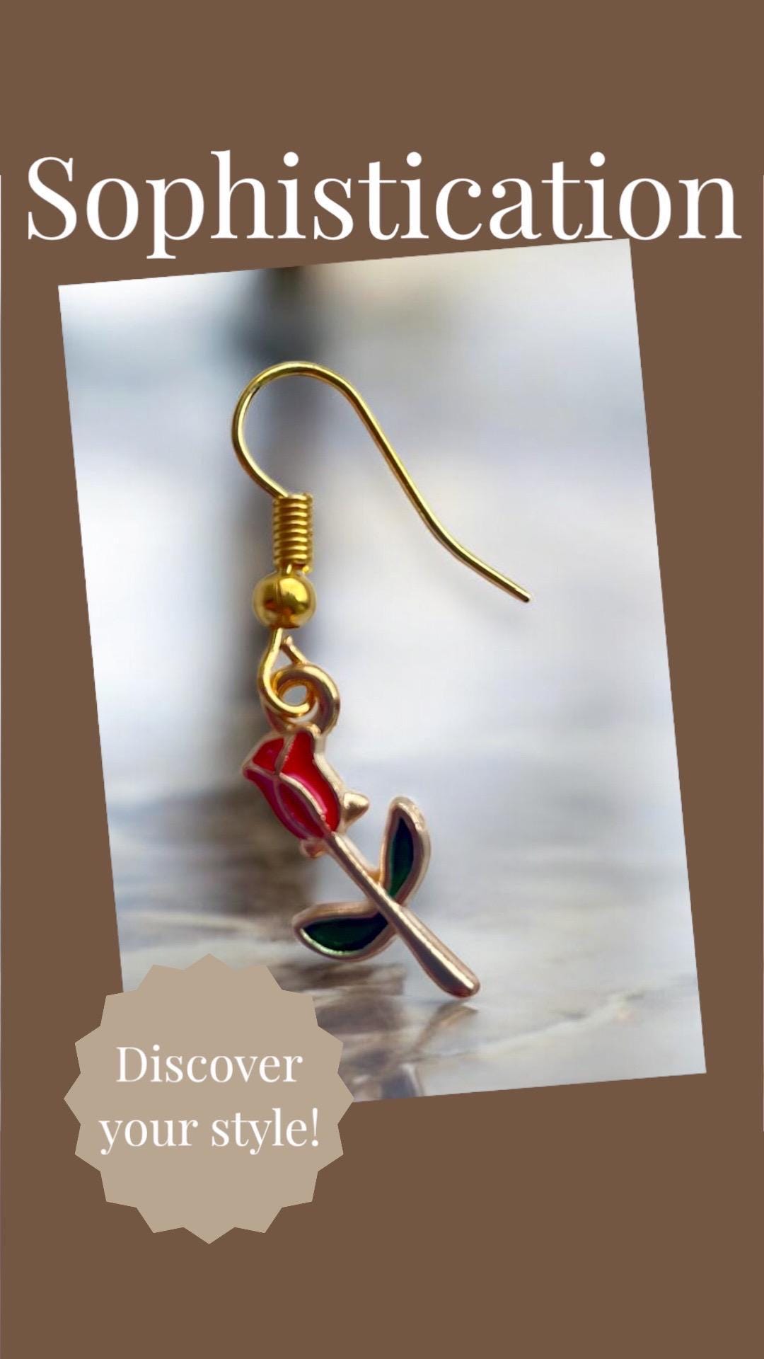 Roses earring , red roses earrings , for her , anniversary , birthday