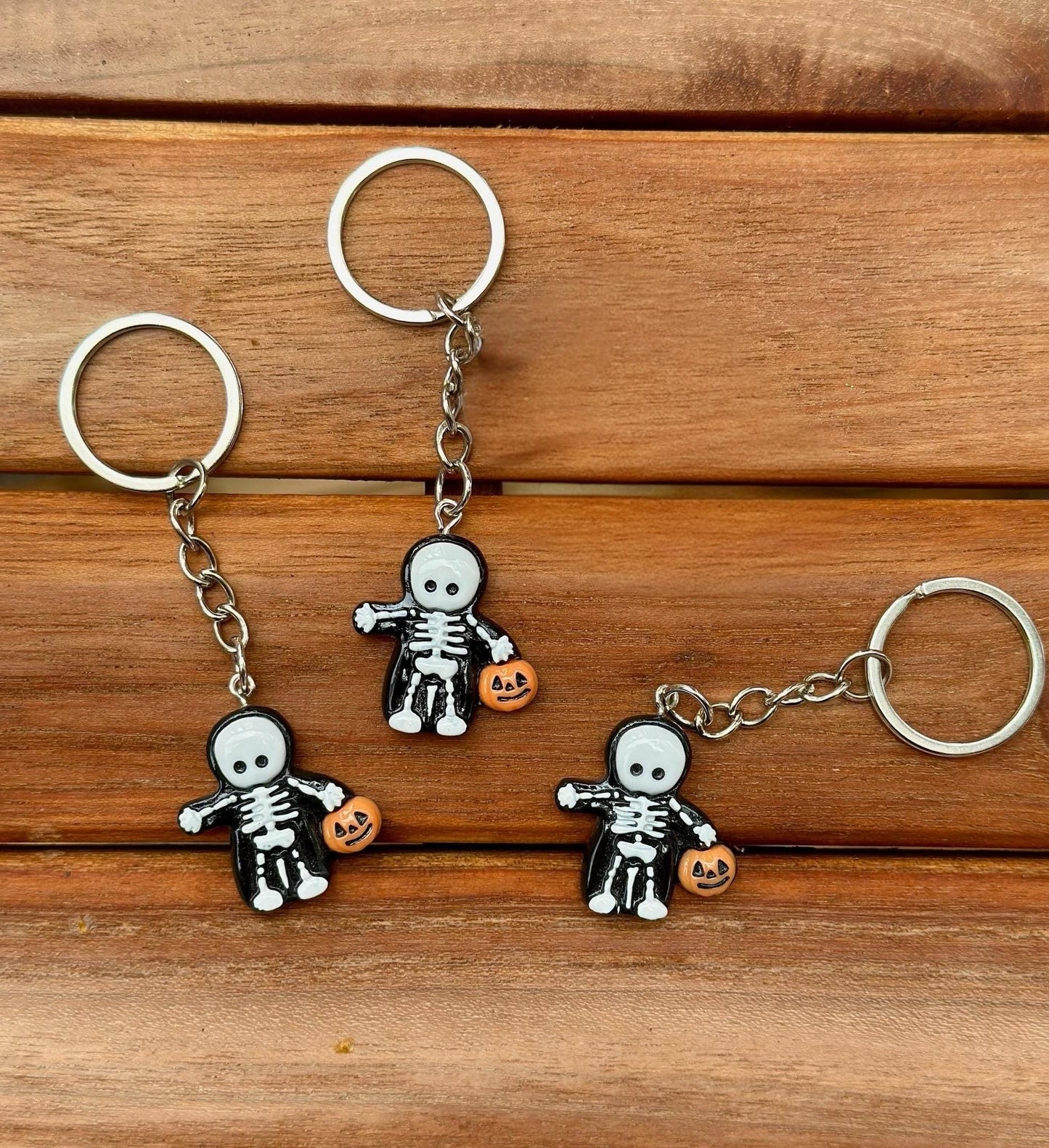 Skeleton keychain , photo keychain , Halloween themed keychain , pumpkin