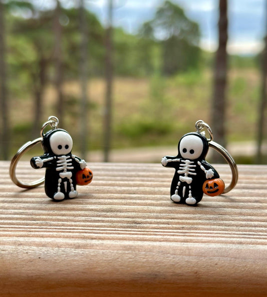 Skeleton keychain , photo keychain , Halloween themed keychain , pumpkin