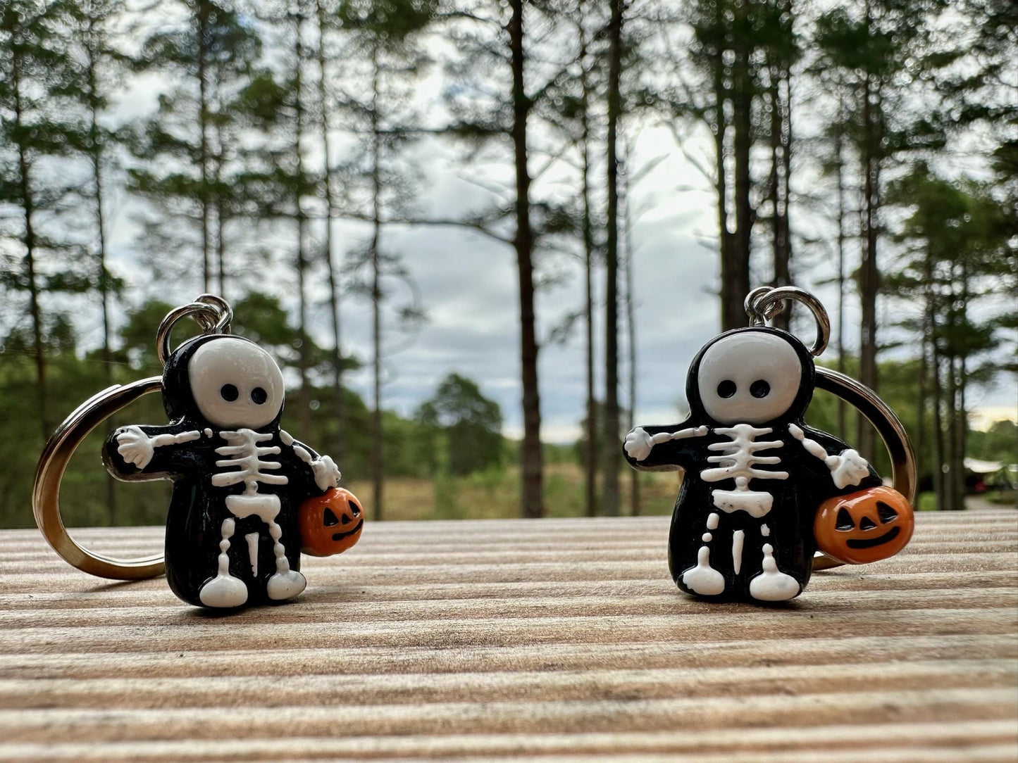 Skeleton keychain , photo keychain , Halloween themed keychain , pumpkin