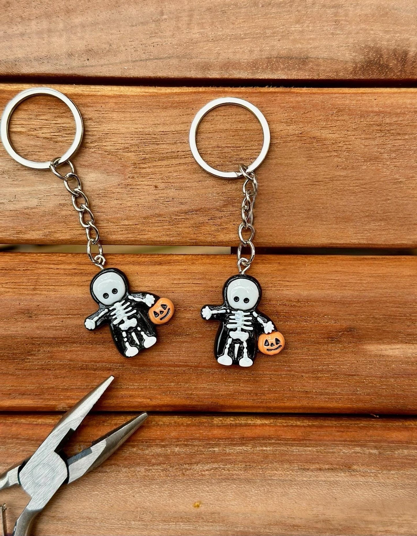 Skeleton keychain , photo keychain , Halloween themed keychain , pumpkin