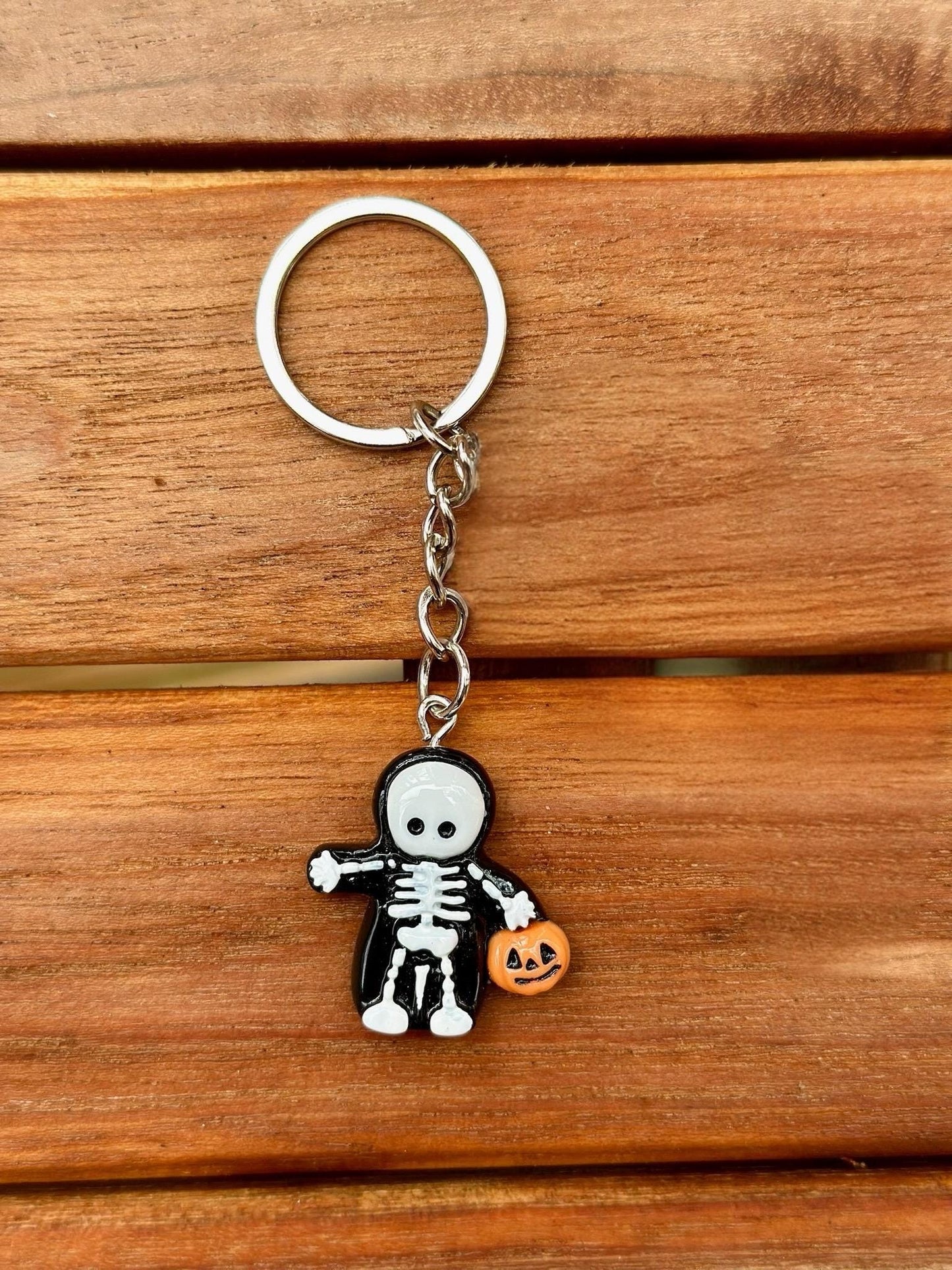 Skeleton keychain , photo keychain , Halloween themed keychain , pumpkin