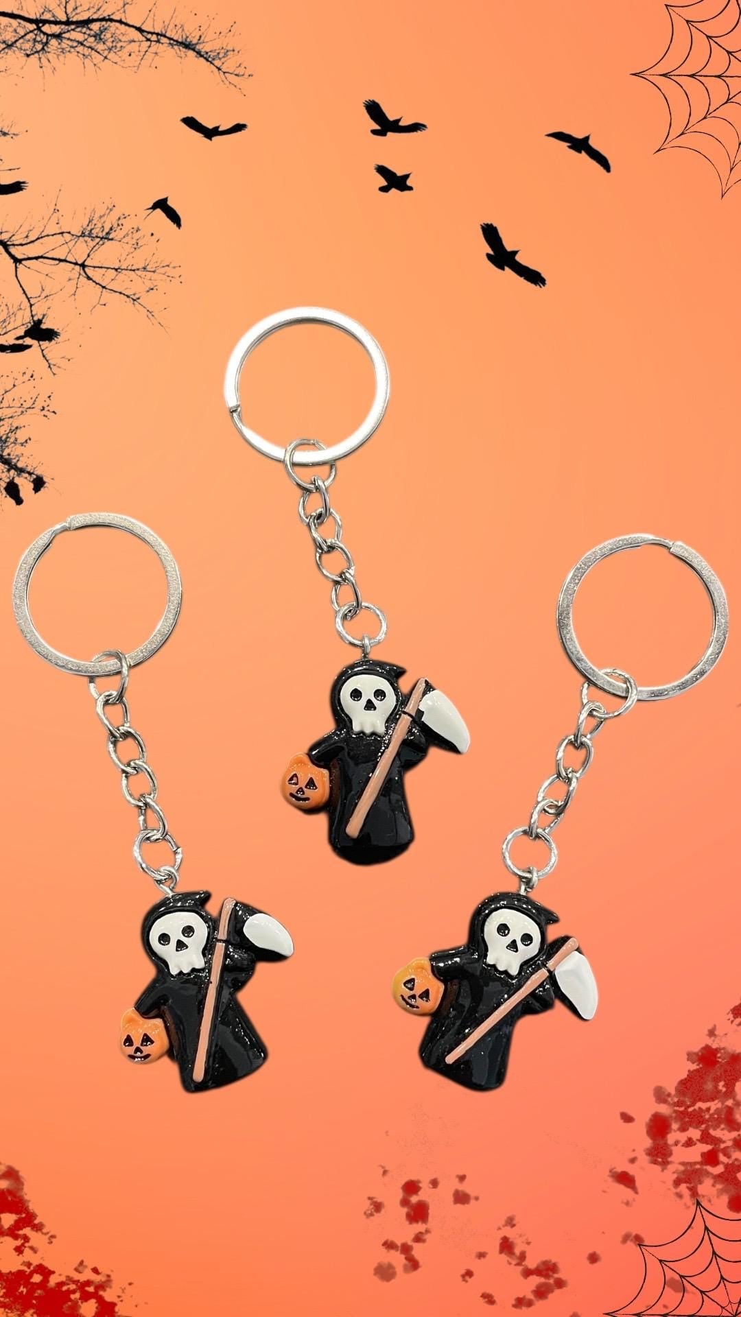 Death keychain , photo keychain , Halloween themed keychain , pumpkin