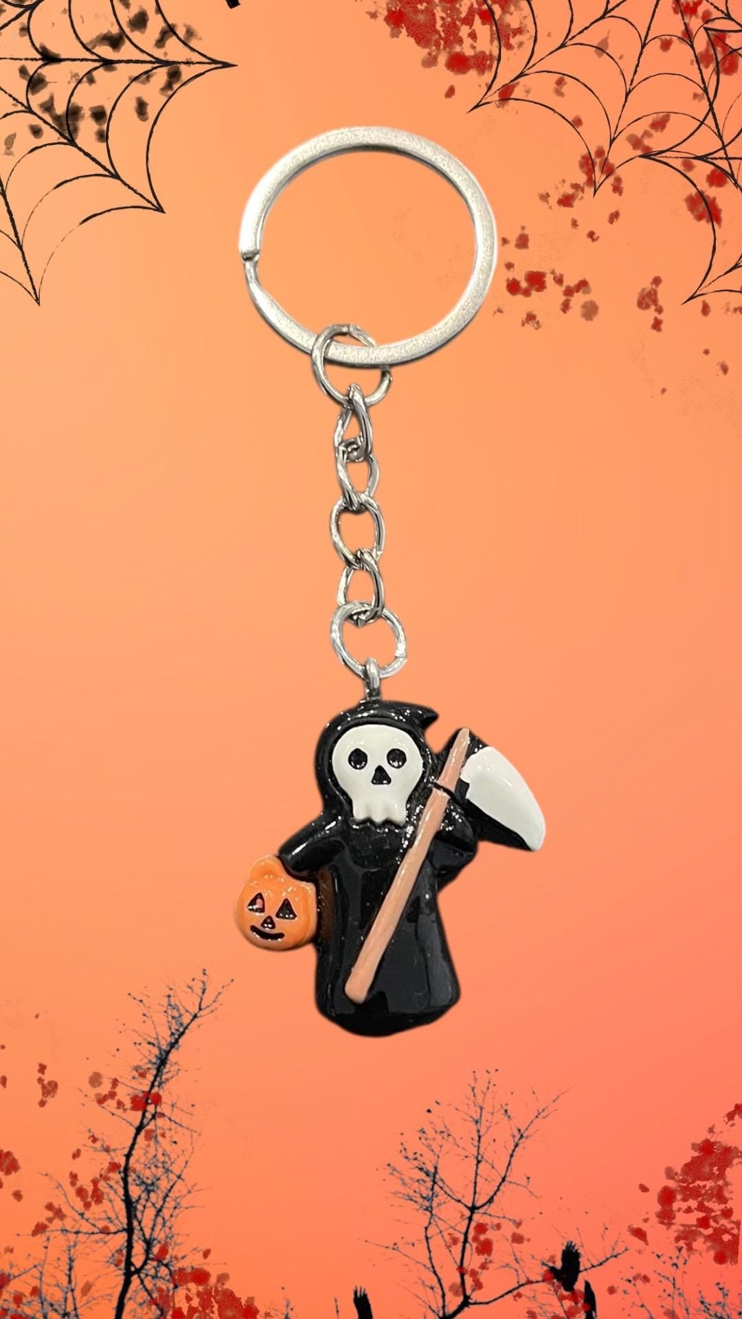 Death keychain , photo keychain , Halloween themed keychain , pumpkin
